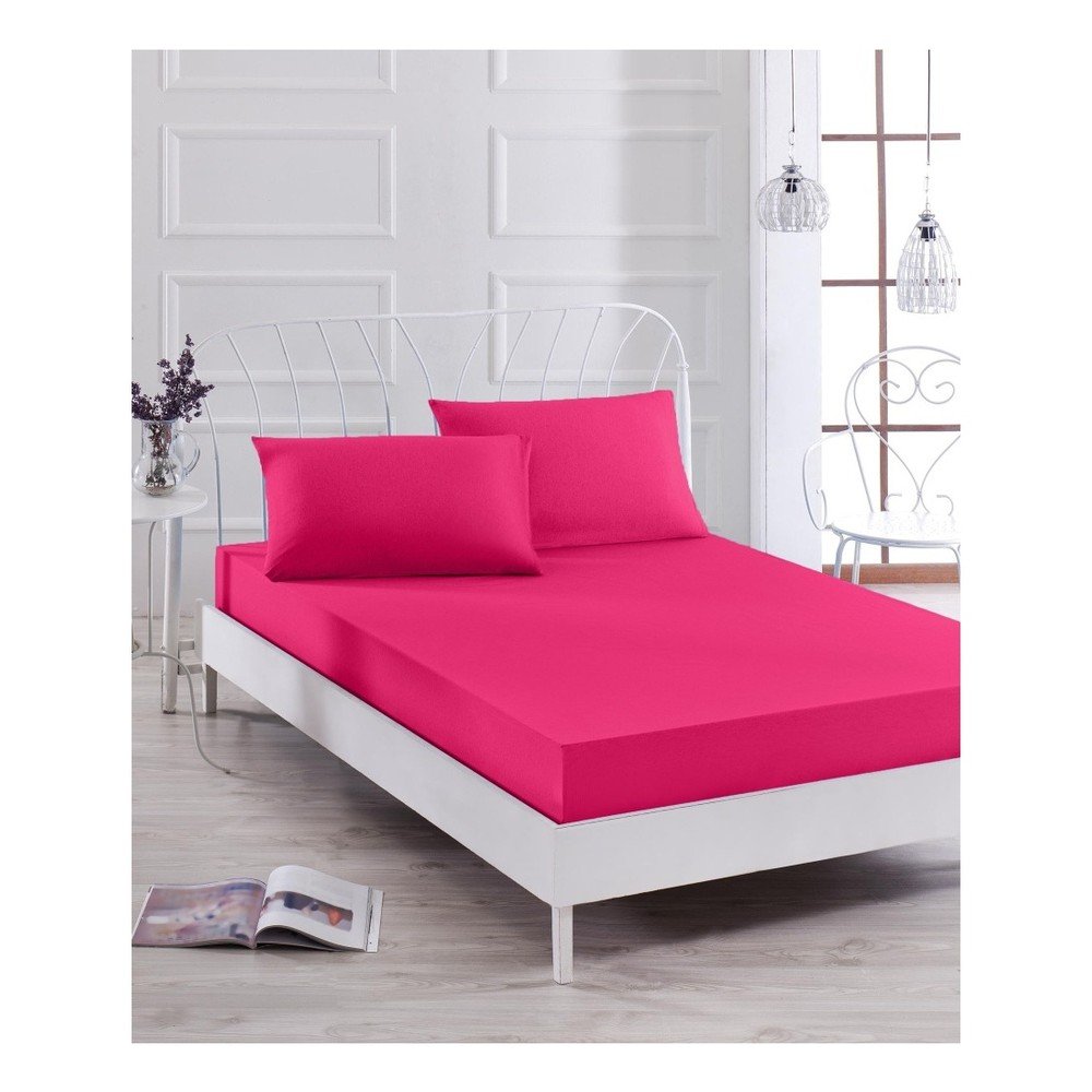 Set růžového elastického prostěradla a povlaku na polštář na jednolůžko Basso Rose, 100 x 200 cm v:1114804