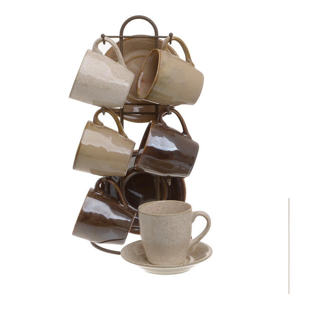 Set 6 porcelánových šálků a podšálků na stojanu InArt Earth v:1352103