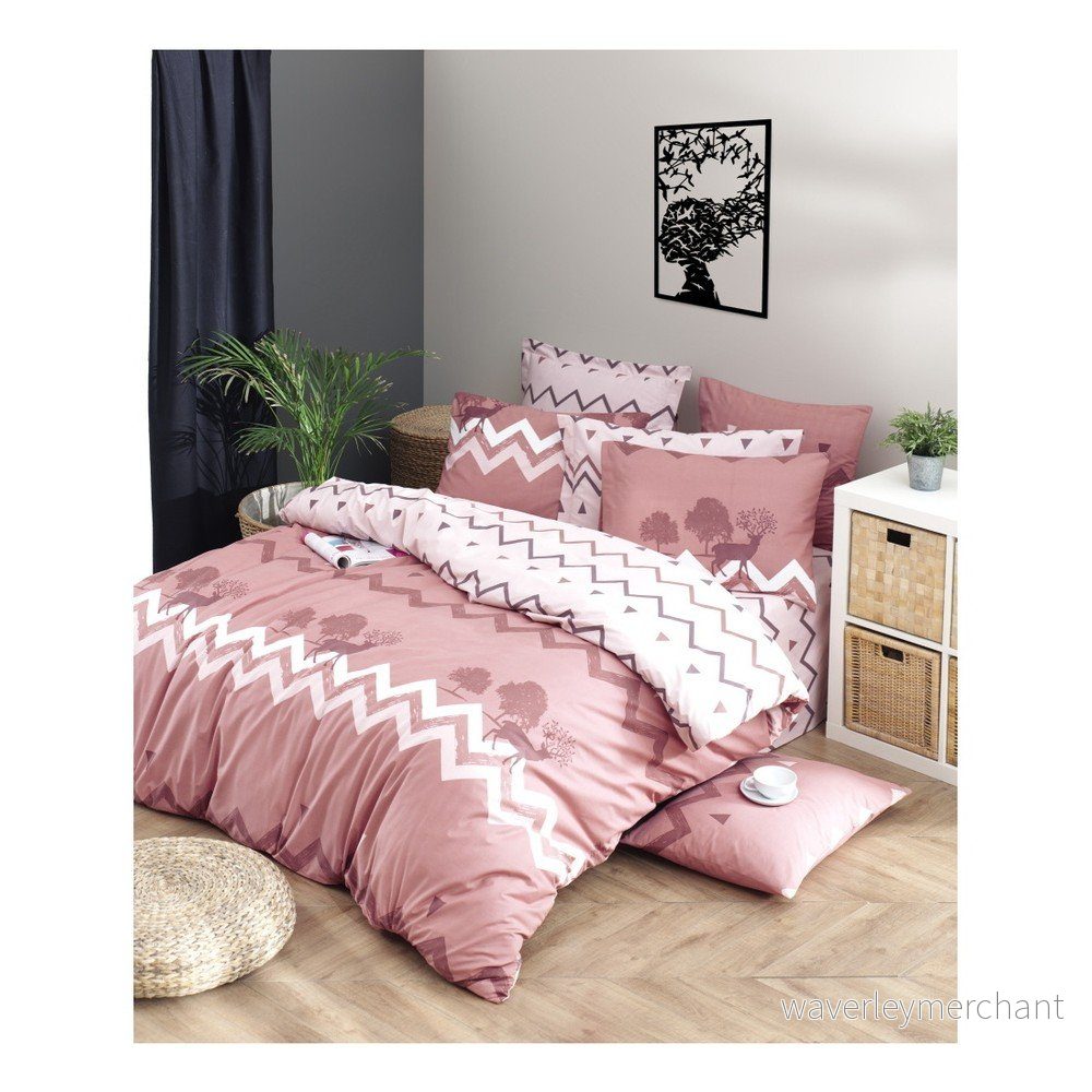 Povlečení s prostěradlem na dvoulůžko z ranforce bavlny Mijolnir Bree Dusty Rose, 160 x 220 cm v:1294590