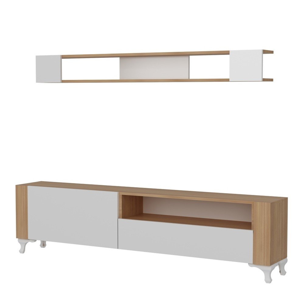 Bílá TV stěna s týkovým dekorem Mobito Design Kar v:795614