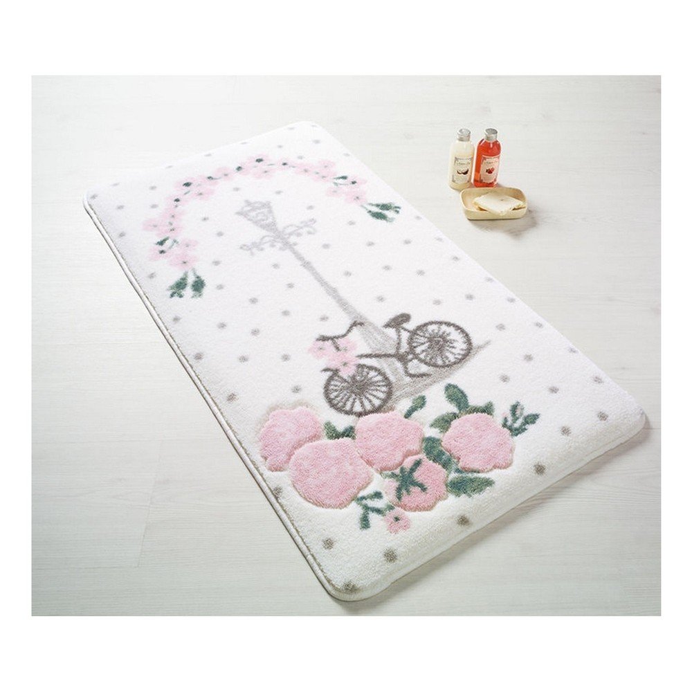 Bílá koupelnová předložka Confetti Bathmats Vintage Bike, 57 x 100 cm v:895922