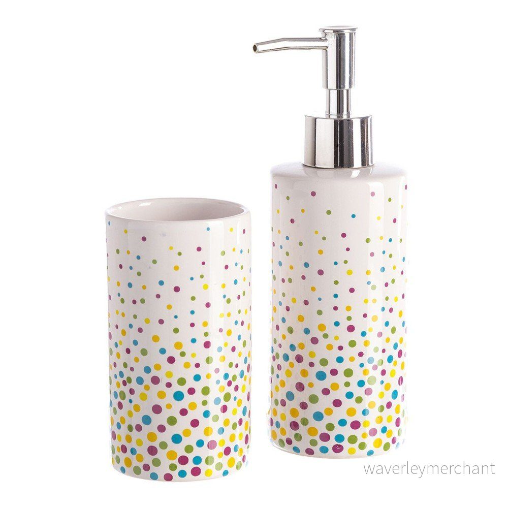 Set dávkovače na mýdlo a kelímku na zubní kartáčky Unimasa Dots v:791398