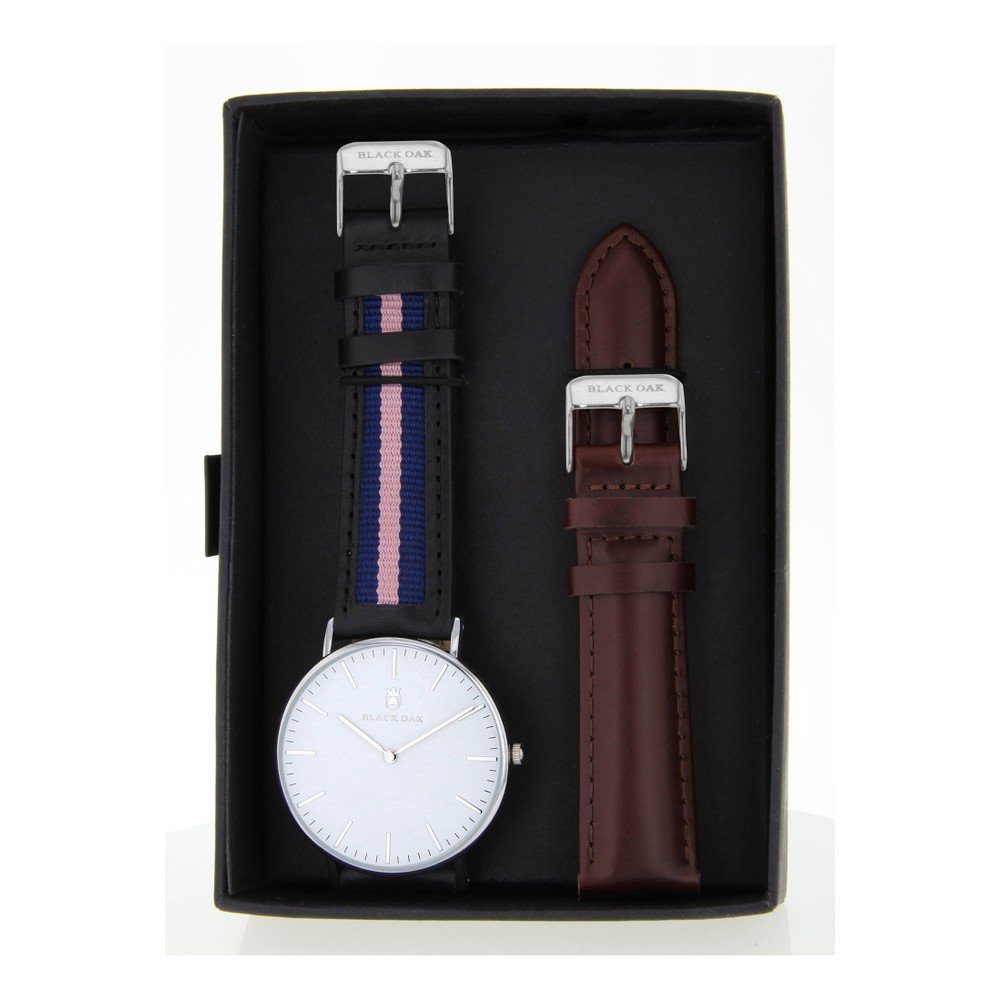 Set černých pánských hodinek s řemínky Black Oak Stripe Pink v:698688