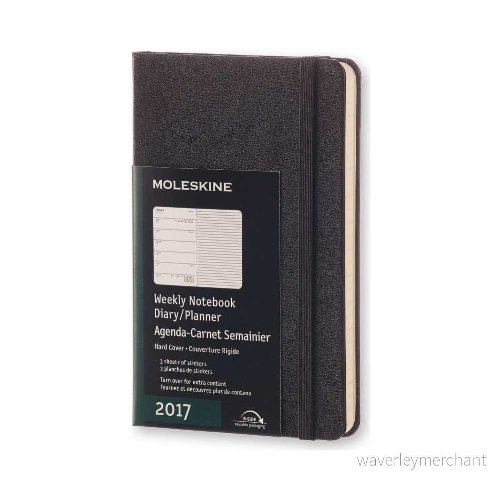 Malý černý týdenní diář Moleskine Notebook Hard, 12 měsíců v:741780