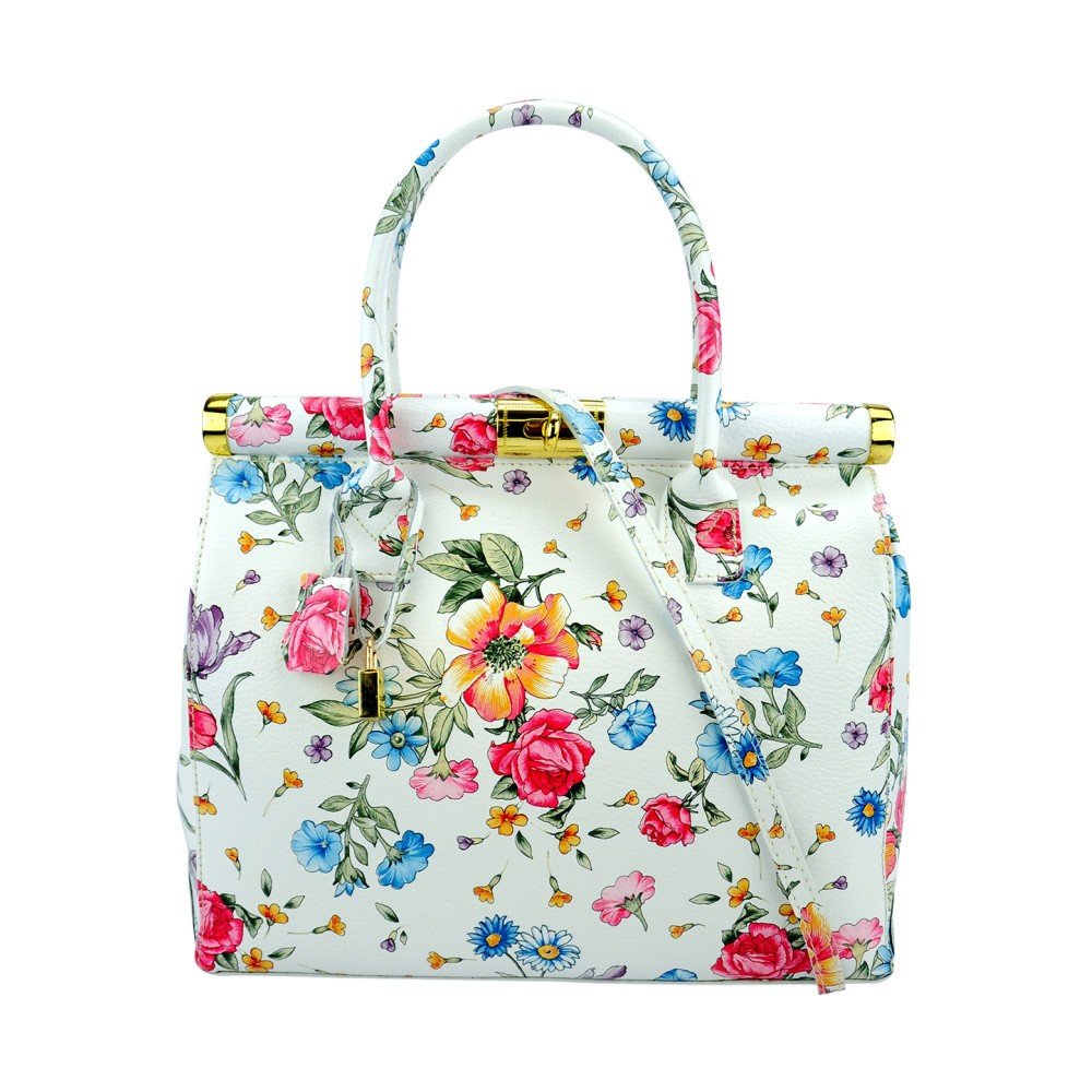 Bílá kožená kabelka s květinovým vzorem Pitti Bags Latina v:793566 Bílá kožená kabelka s květinovým vzorem Pitti Bags Latina v:793566