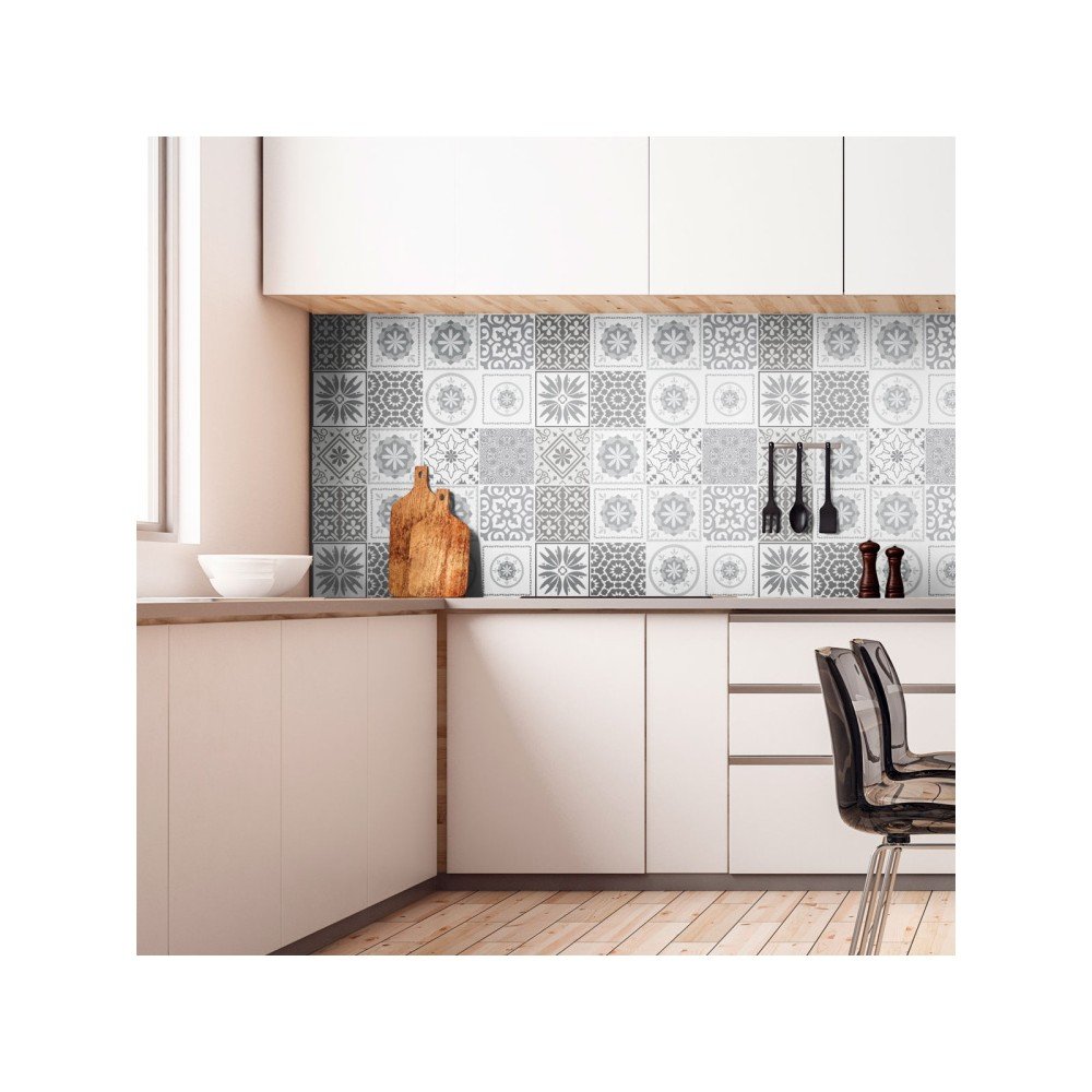 Sada 12 nástěnných samolepek Ambiance Cement Tiles Shades of Gray Cordoba, 10 x 10 cm v:1181606