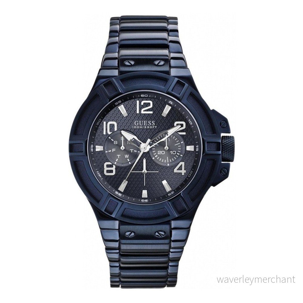 Pánské hodinky s páskem z nerezové oceli v modré barvě Guess W0218G4 v:1267034