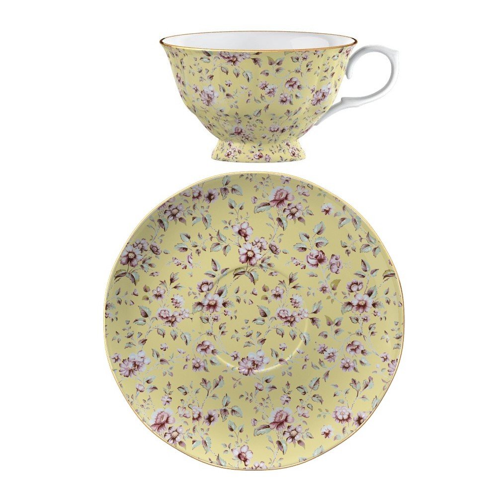 Porcelánový šálek s podšálkem Yellow Floral, 200 ml v:710024