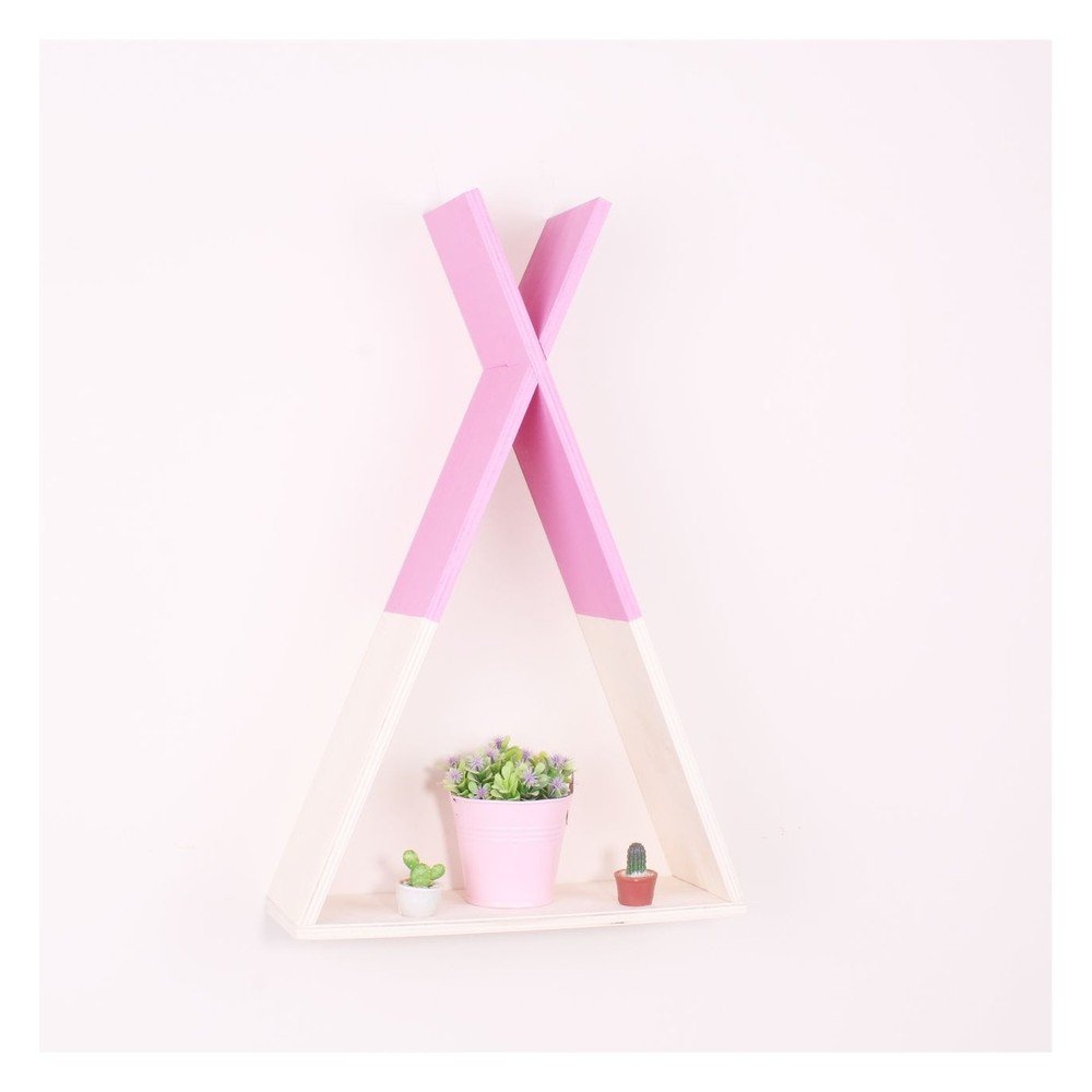 Růžová dřevěná nástěnná polička North Carolina Scandinavian Home Decors Teepee L v:1167510