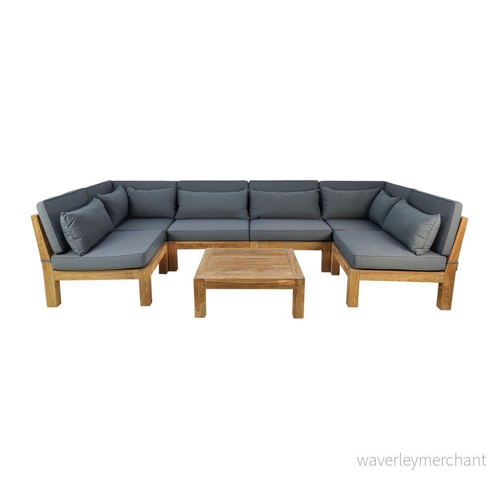 Šedý zahradní lounge set z teakového dřeva pro 6 osob Aruba v:1472446