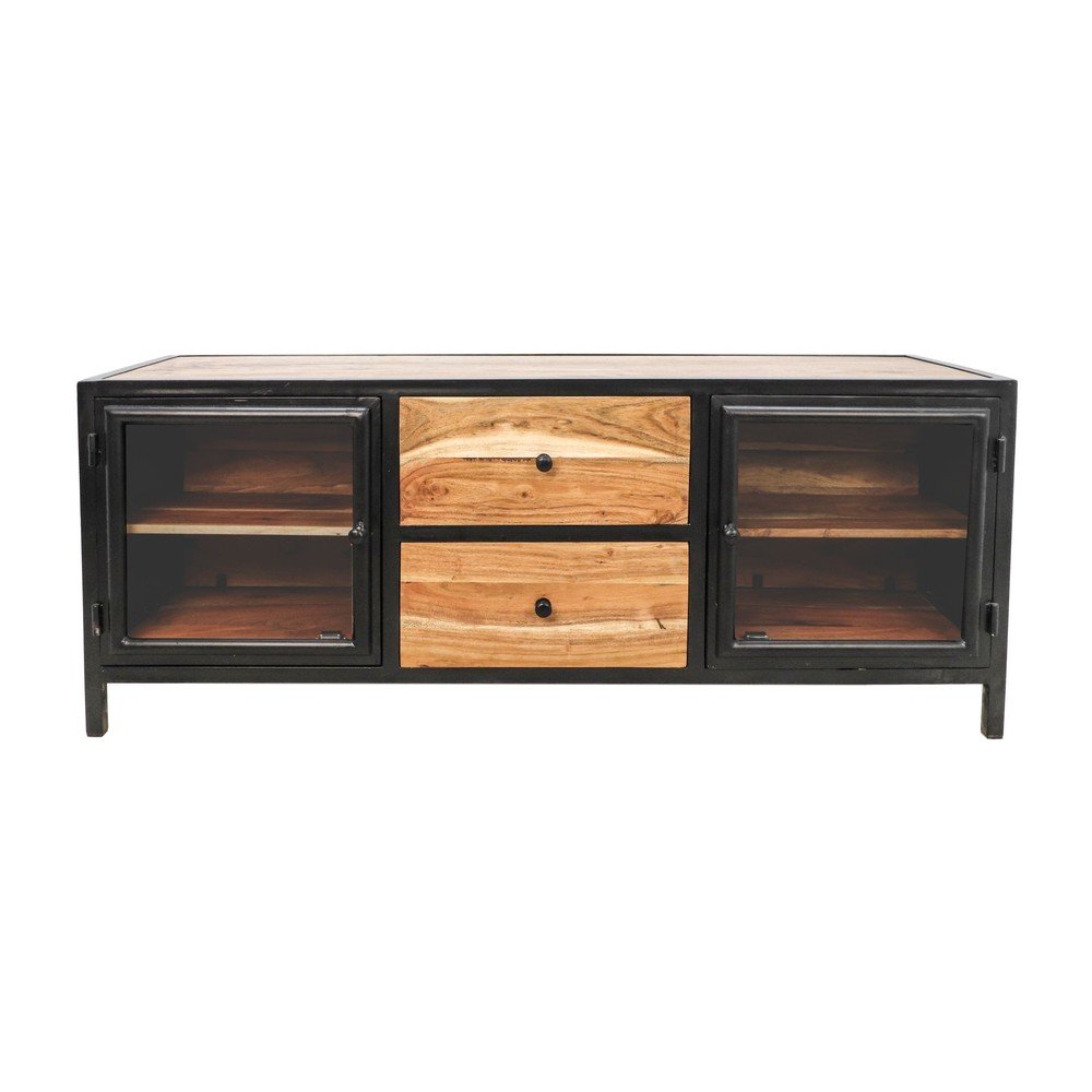 Černý TV stolek z masivu akácie 140x90 cm Kingston v:1472406