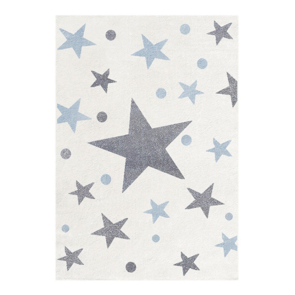 Bílý dětský koberec s šedými a modrými hvězdami Happy Rugs Stars, 120 x 180 cm v:820722