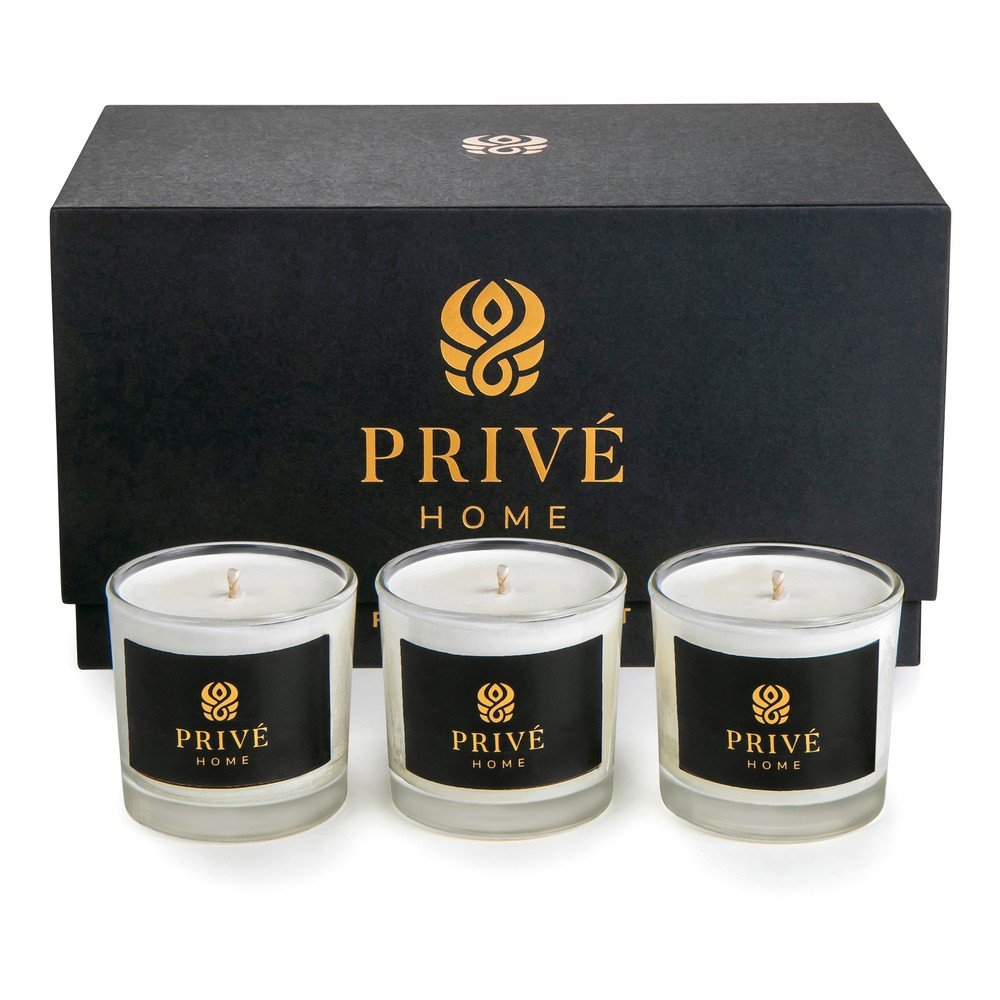 Sada 3 bílých vonných svíček Privé Home Delice d'Orient/Safran-Ambre Noir/Black Wood v:1436413