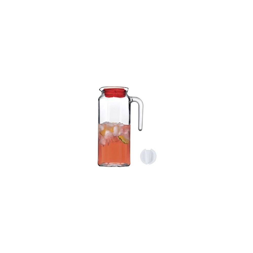 Skleněný džbán s červeným víkem Paşabahçe Drink Time, 1 l v:861456