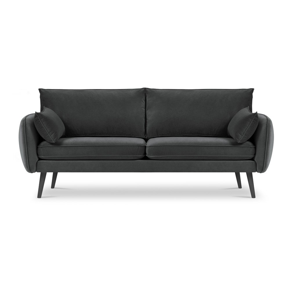 Tmavě šedá sametová pohovkav s černými nohami Kooko Home Lento, 198 cm v:1351649