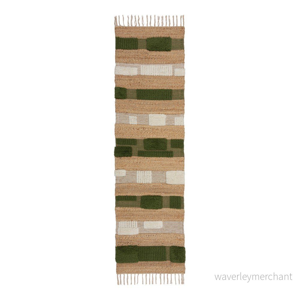 Ručně tkaný běhoun s příměsí juty v zeleno-přírodní barvě 60x230 cm Medina Blocks – Flair Rugs v:1726192