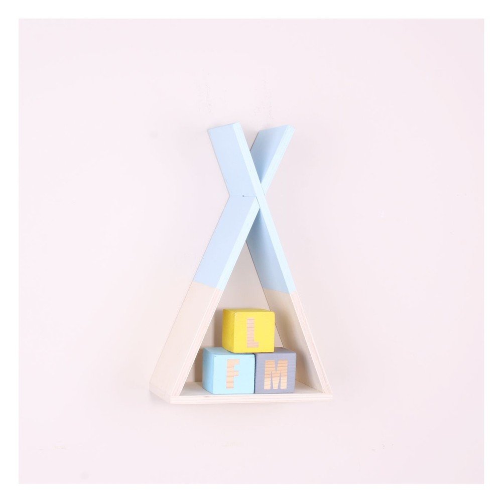 Světle modrá dřevěná nástěnná polička North Carolina Scandinavian Home Decors Teepee, výška 33 cm v:1167492