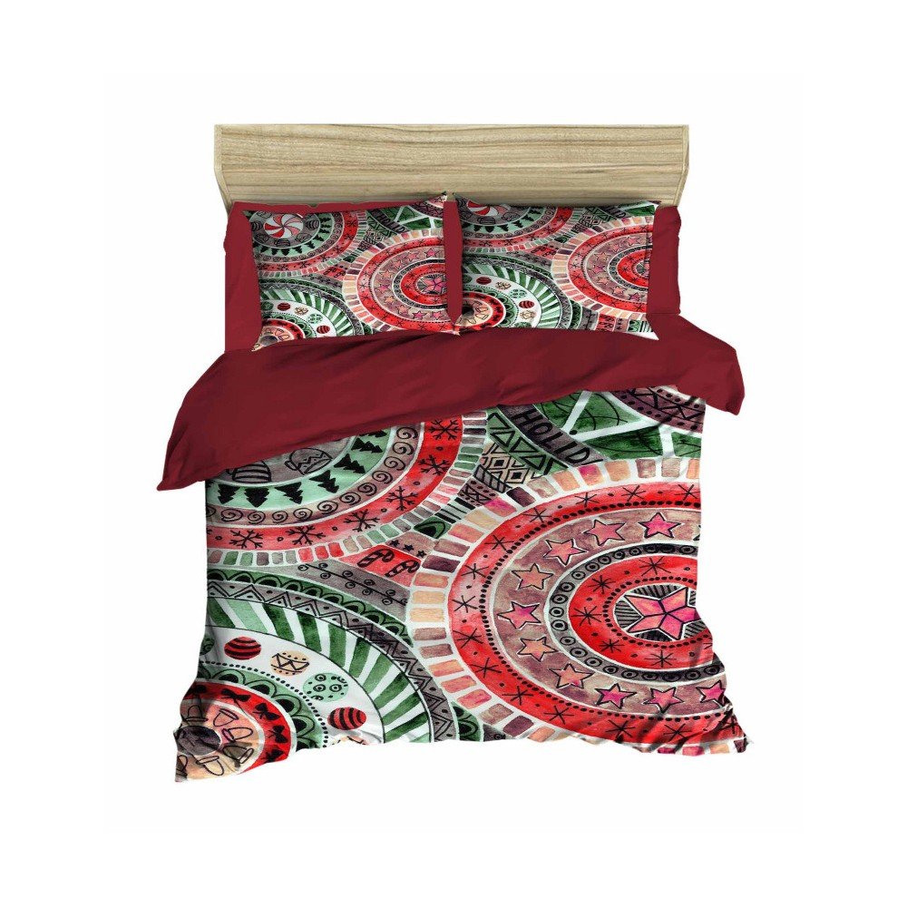 Sada povlečení a prostěradla na dvoulůžko Mandala Red&Green, 200 x 220 cm v:941078