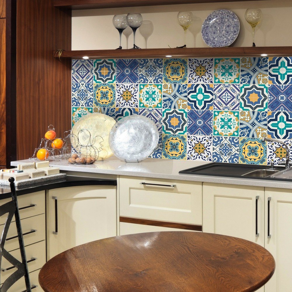 Sada 9 nástěnných samolepek Ambiance Azulejos Vintage Arabesques, 10 x 10 cm v:1007218