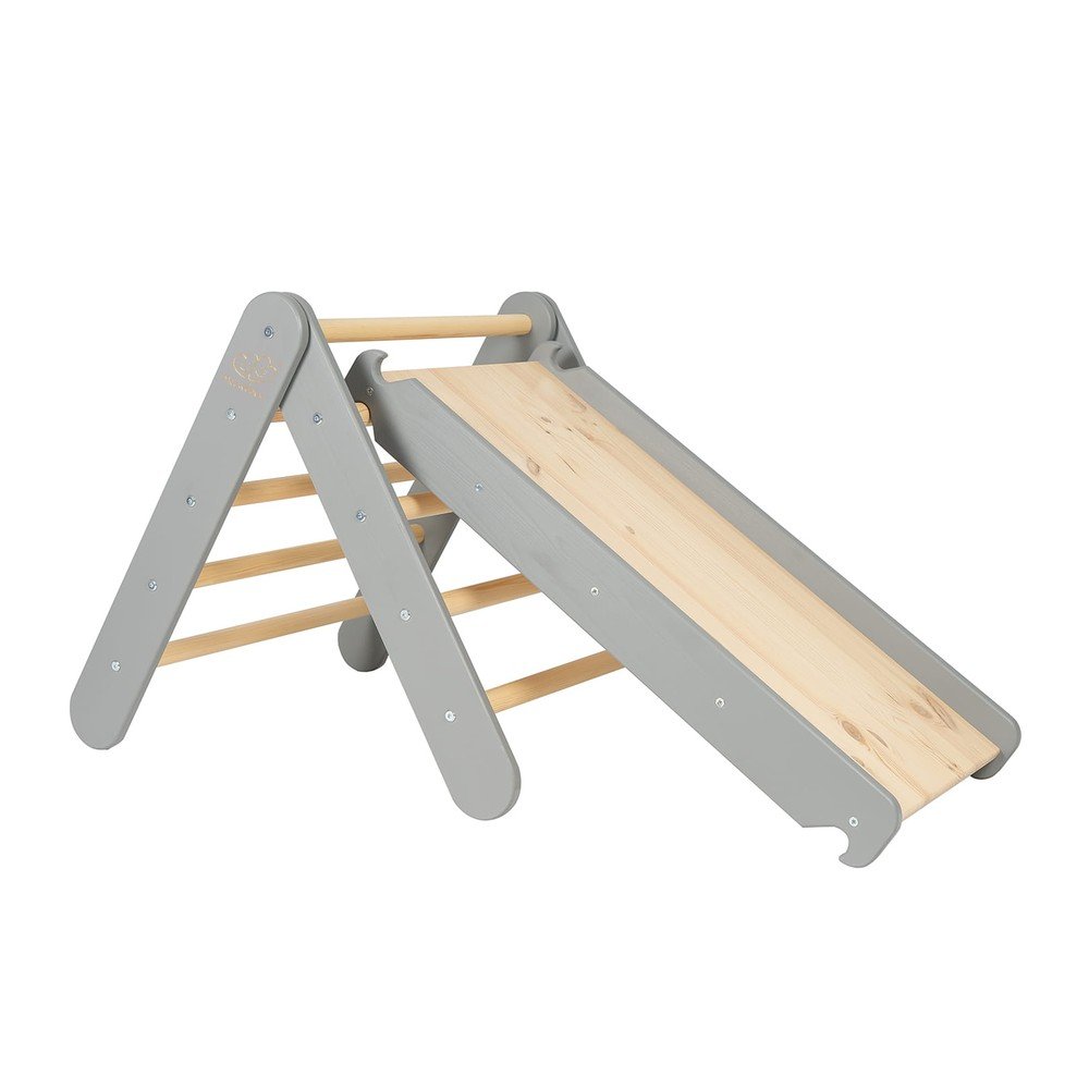 Šedý pikler trojúhelník z borovicového dřeva 46x87x60 cm Montessori – Meowbaby v:1821876