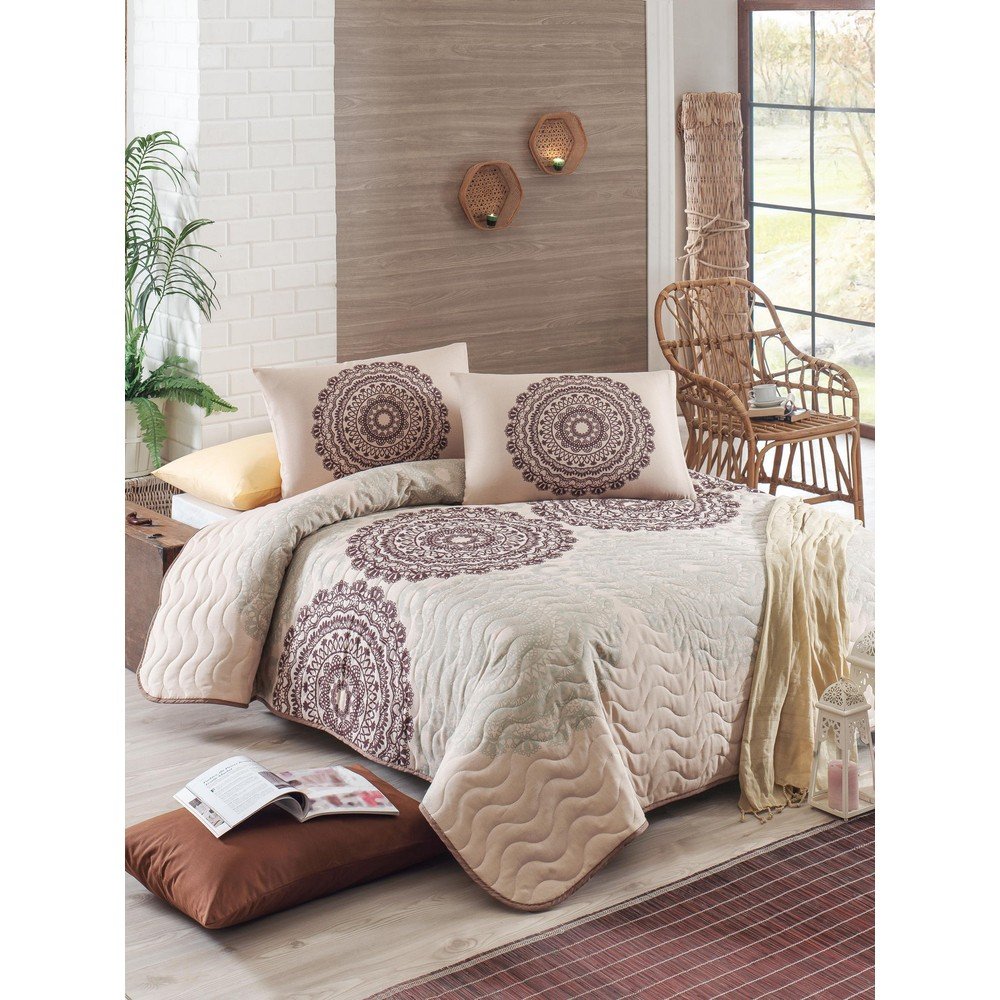 Prošívaný přehoz Eponj Home Figura Beige, 250 x 200 cm v:1332558