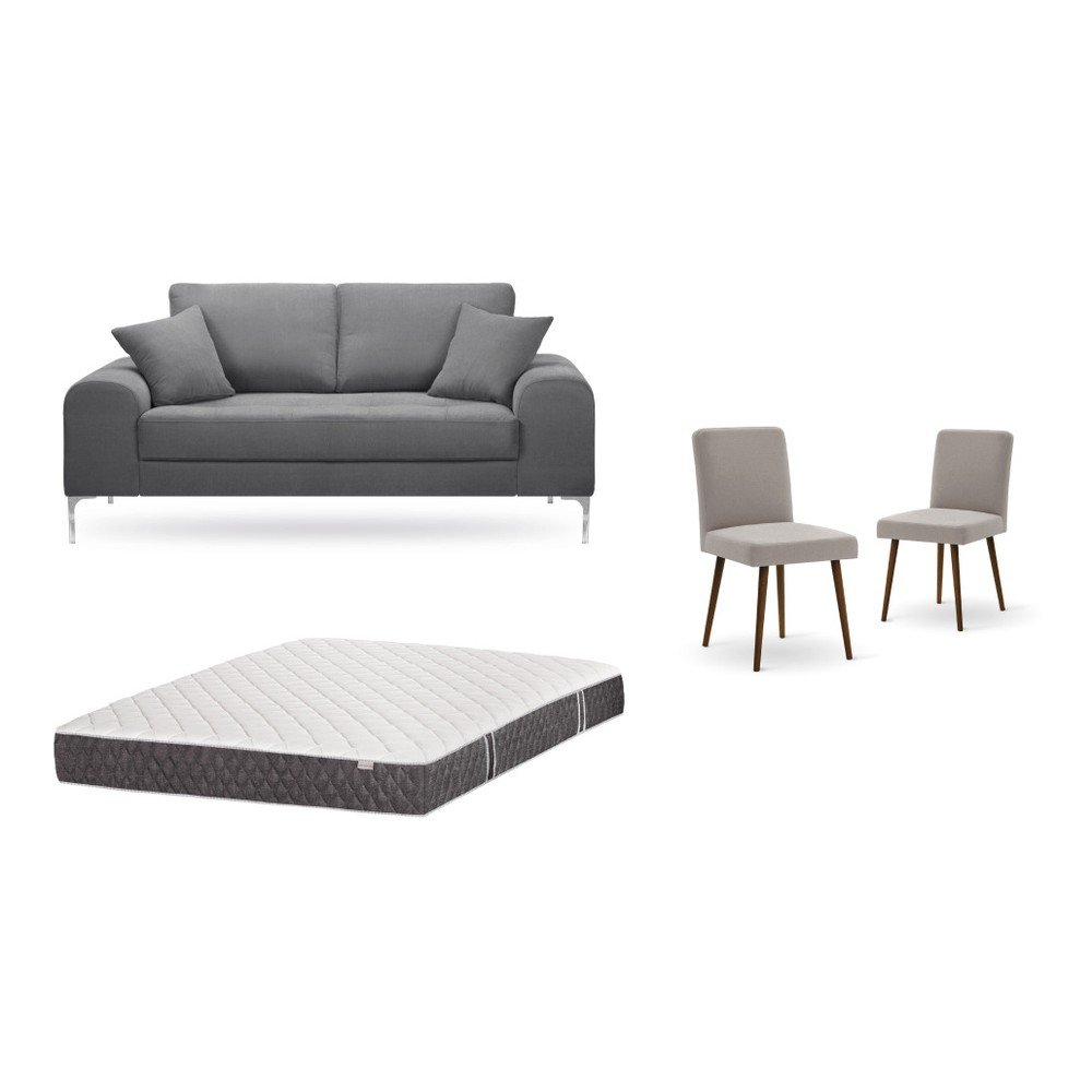 Set dvoumístné šedé pohovky, 2 šedobéžových židlí a matrace 140 x 200 cm Home Essentials v:1129860