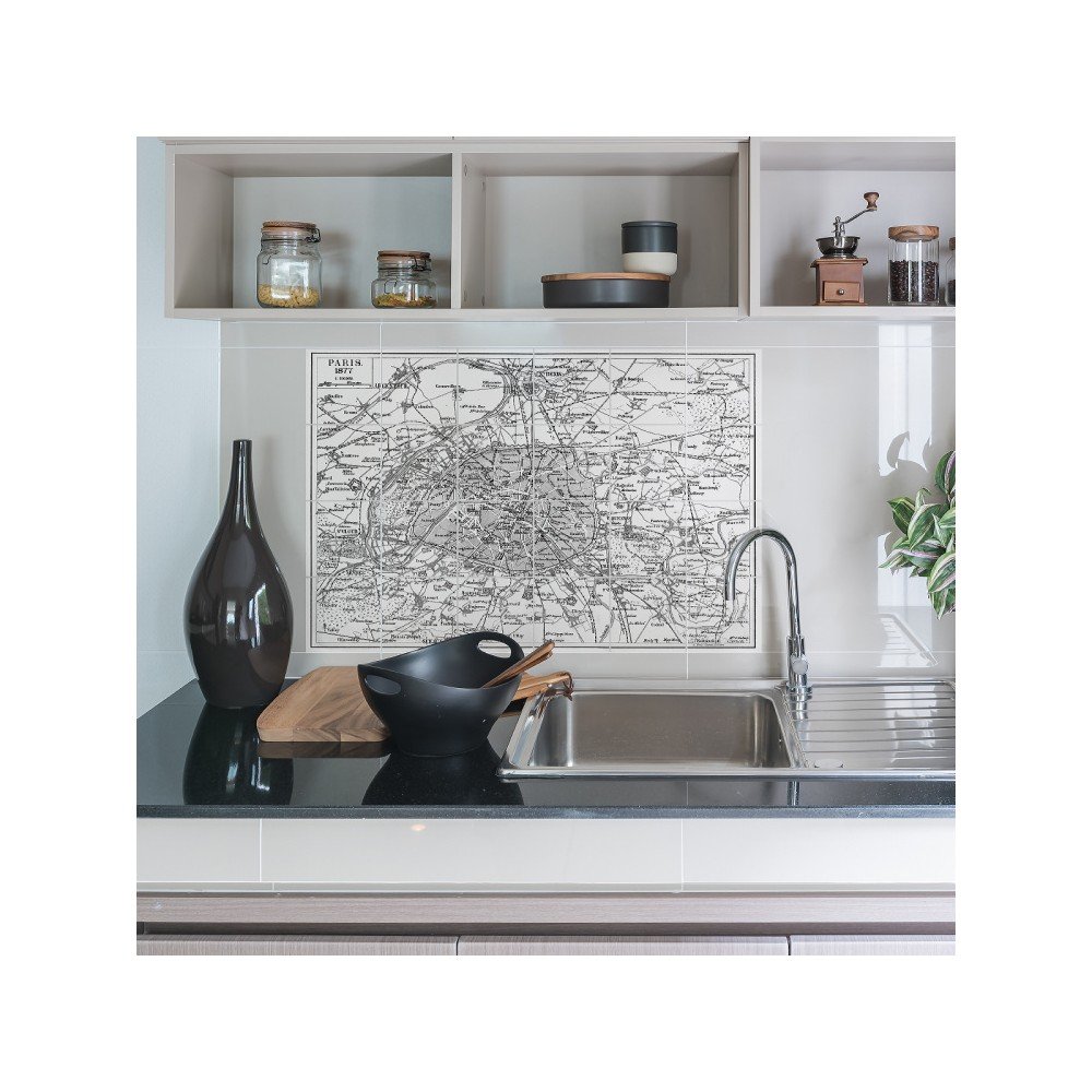 Sada 24 nástěnných samolepek Ambiance Stickers Tiles Paris Map, 10 x 10 cm v:1181602