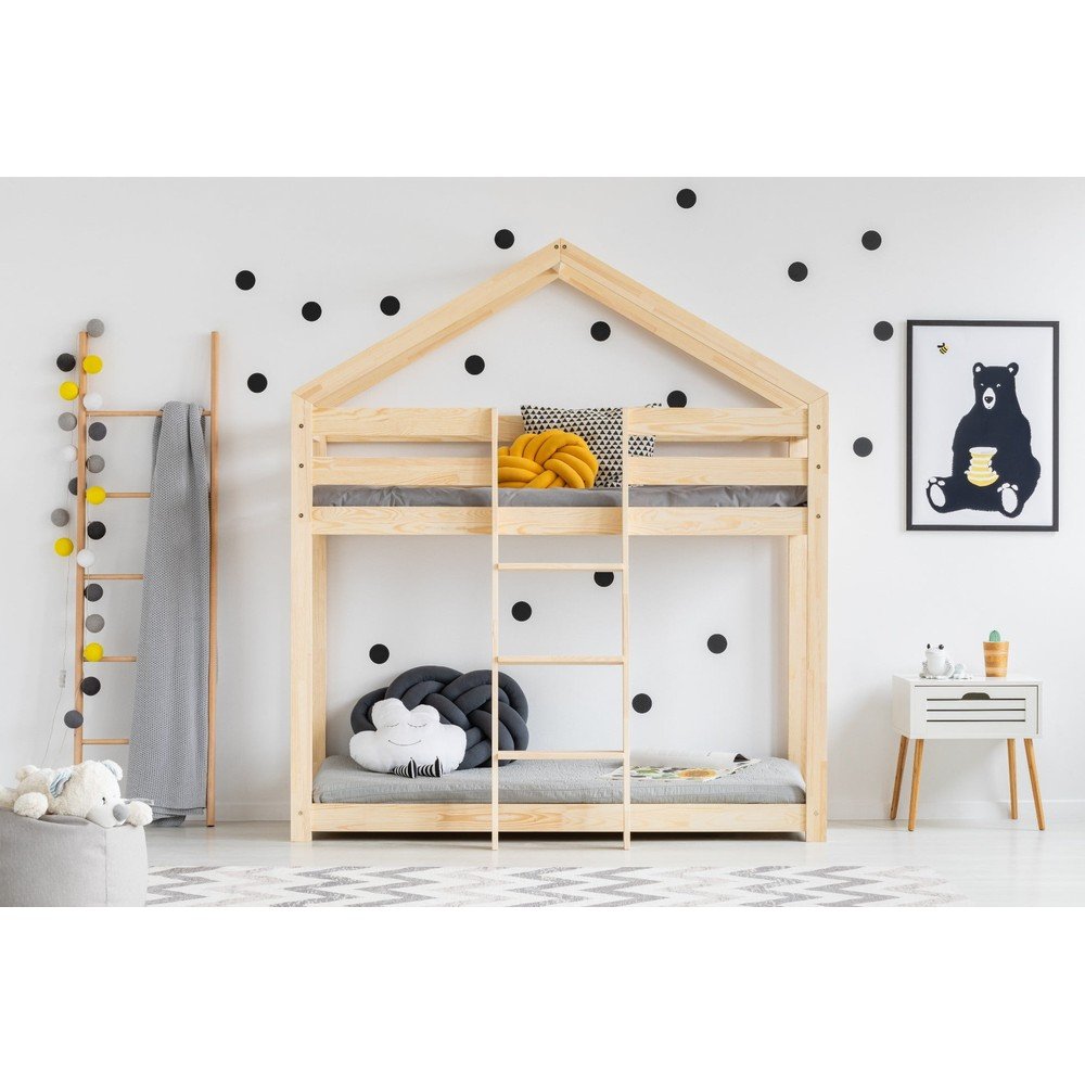 Domečková patrová dětská postel z borovicového dřeva 90x180 cm v přírodní barvě Mila DMP – Adeko v:1222568