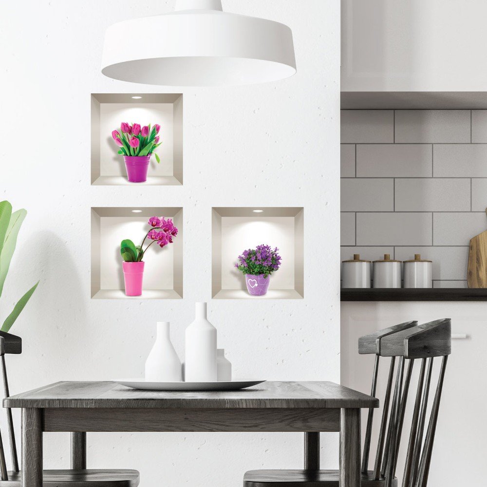 Sada 3 3D samolepek na zeď Ambiance Tulips, Orchids and Lilacs v:1294008