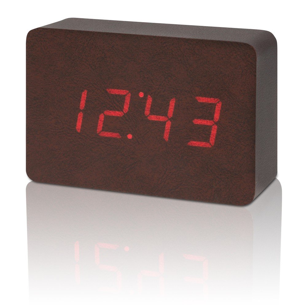 Tmavě hnědý budík s červeným LED displejem Gingko Brick Click Clock v:713786