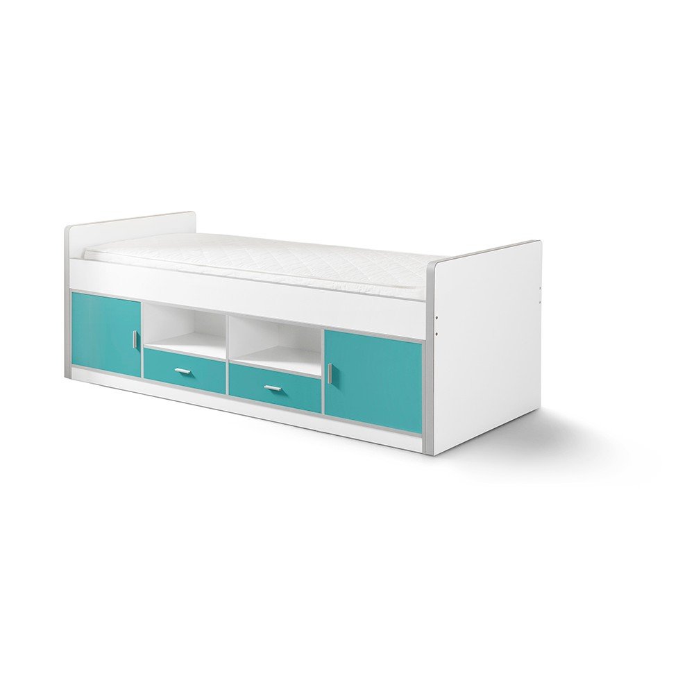 Bílo-tyrkysová dětská postel s úložným prostorem Vipack Bonny, 200 x 90 cm v:1129648