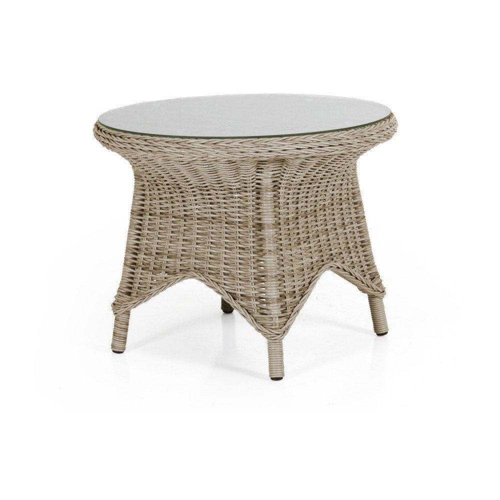 Béžový zahradní stolek se skleněnou deskou Brafab Paulina, ⌀ 70 cm v:1014020