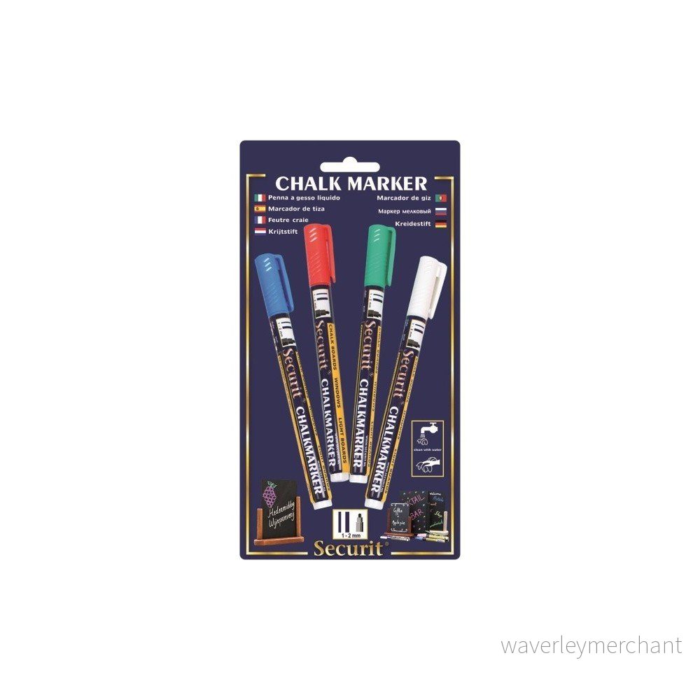 Sada 4 křídových popisovačů na vodní bázi Securit® Liquid Blue Red Gren White v:777046