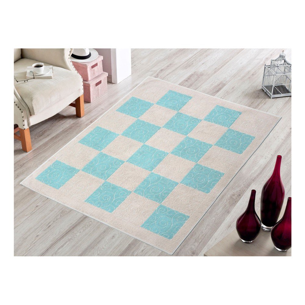 Modrý odolný koberec Vitaus Patchwork Turkuaz, 80 x 300 cm v:856090