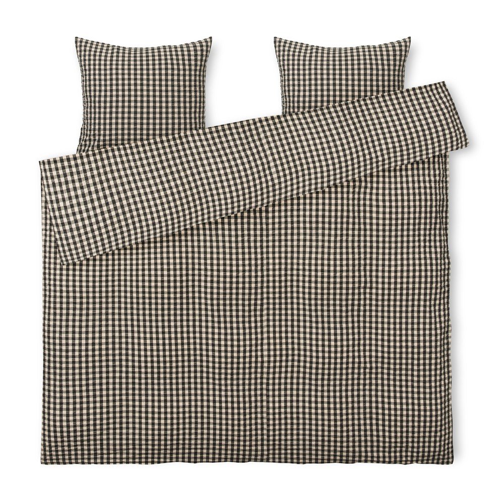 Černo-béžové krepové prodloužené povlečení na dvoulůžko 200x220 cm Bæk&Bølge – JUNA v:1570772