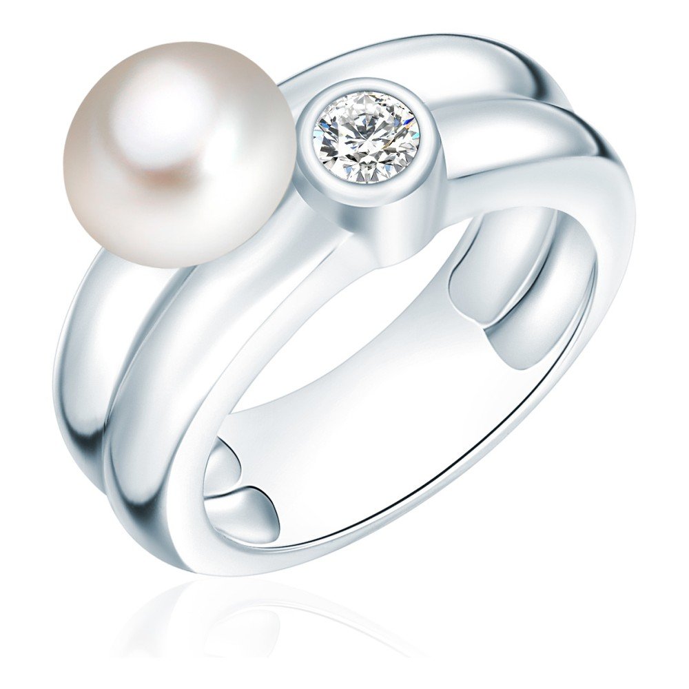 Prsten s perlou a zirkonem Nova Pearls Lynkeus, vel. 58 v:736396
