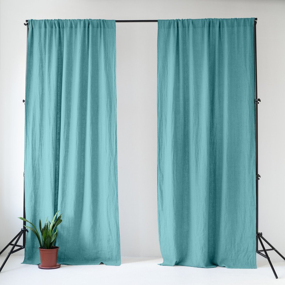 Tyrkysový lněný závěs 140x170 cm Coastal Blue – Linen Tales v:1795666