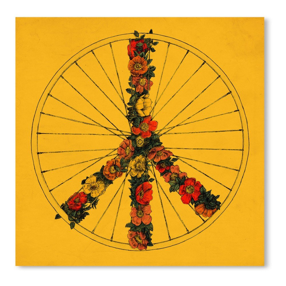 Žlutý plakát Americanflat Peace & Bike, 42 x 30 cm v:1158100