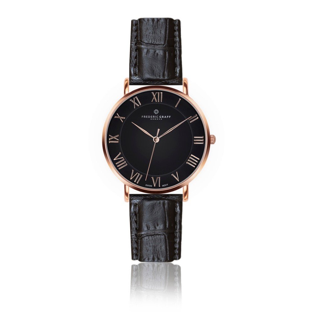 Pánské hodinky s černým páskem z pravé kůže Frederic Graff Rose Dom Croco Black Leather v:996890
