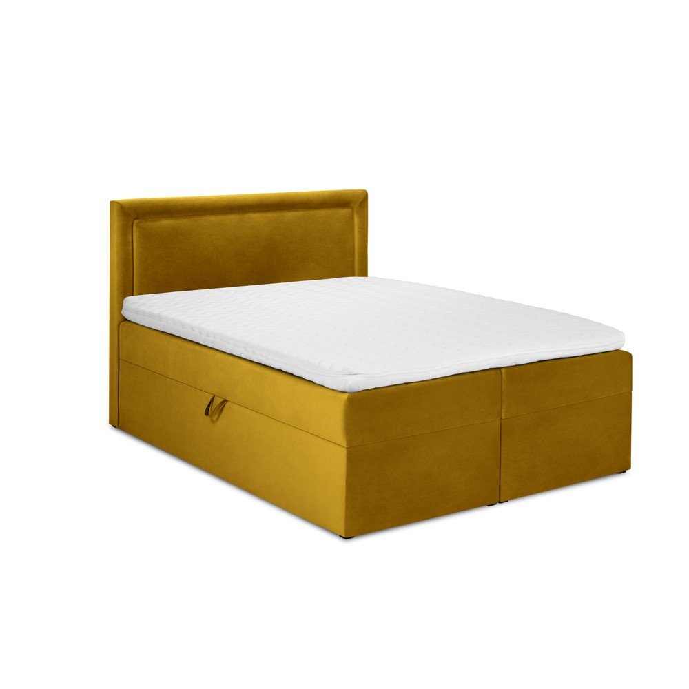 Hořčicově žlutá sametová dvoulůžková postel Mazzini Beds Yucca, 200 x 200 cm v:1359985