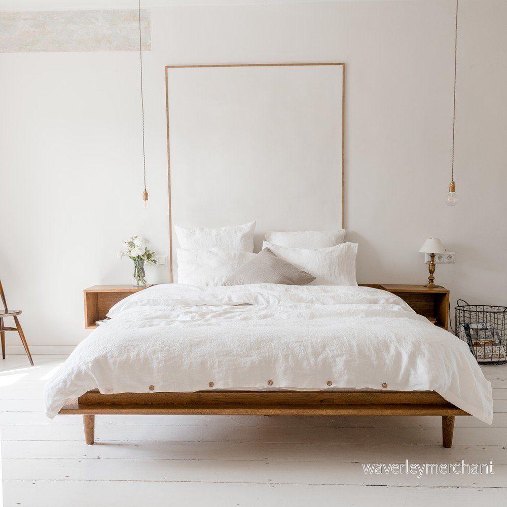 Prodloužené bílé povlečení na dvoulůžko s příměsí lnu 230x220 cm – Linen Tales v:1687338